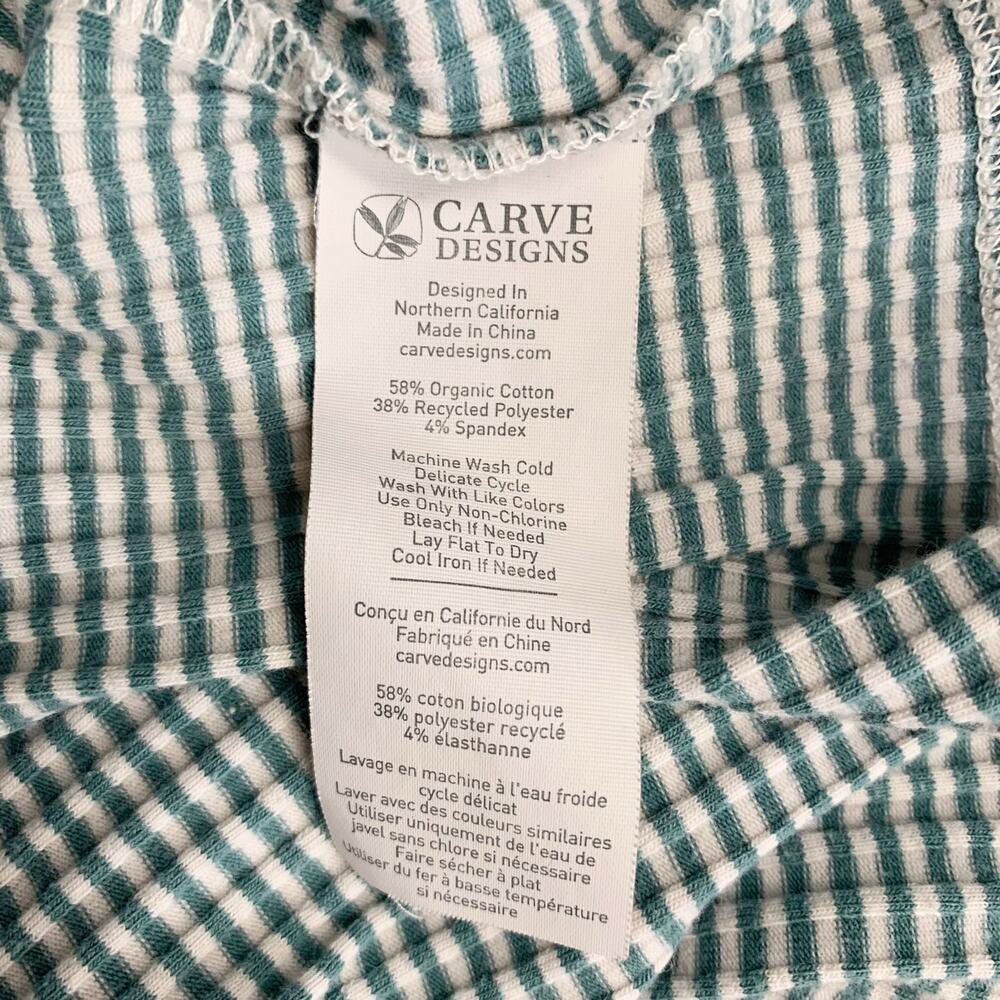 Carve Designs Long Sleeve Top Green White Stripe Ribbed Knit Women's M - Flaw - Picture 6 of 7